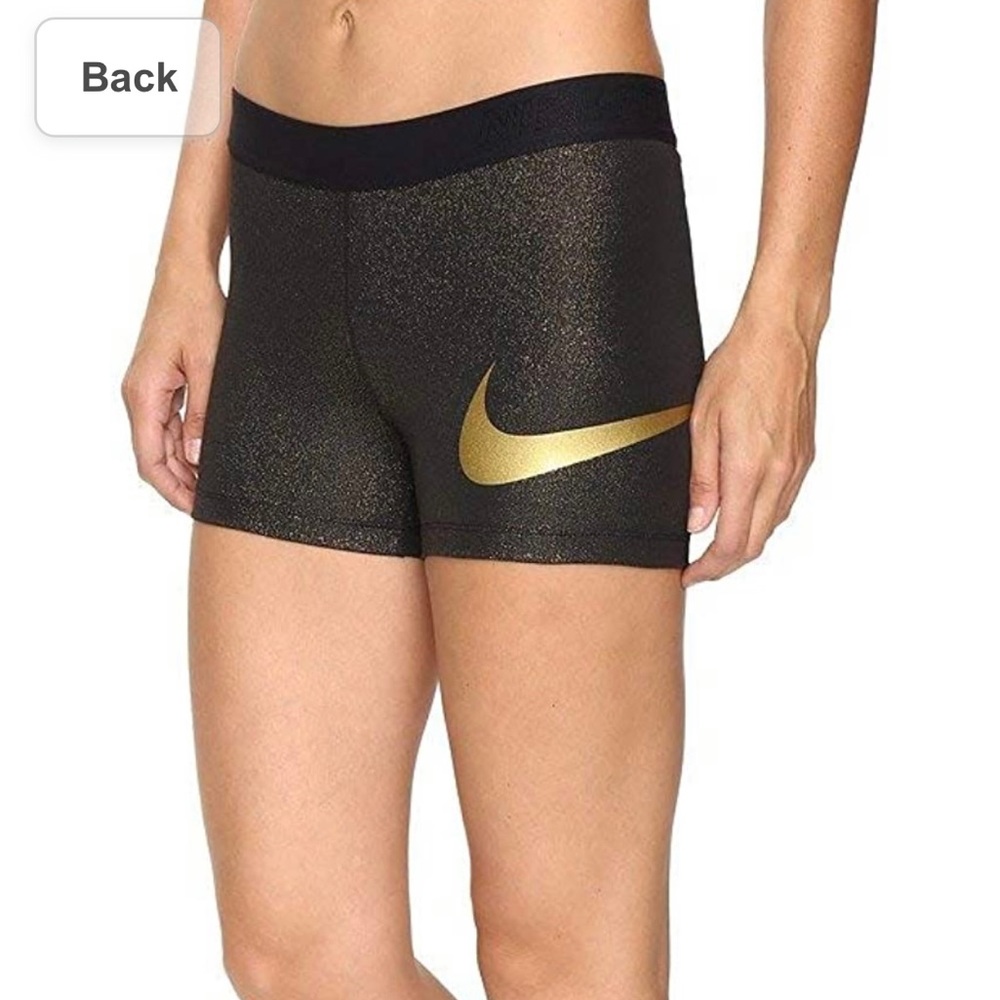 NWT Nike Pro Women's 3" Black/Metallic Gold Training Shorts XL